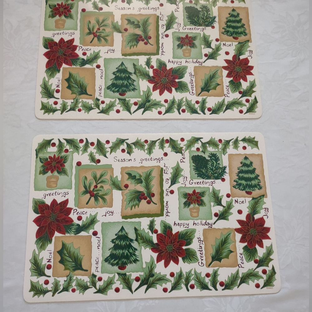 Season Greetings Poinsettia Christmas Holiday painted vinyl vintage placemats